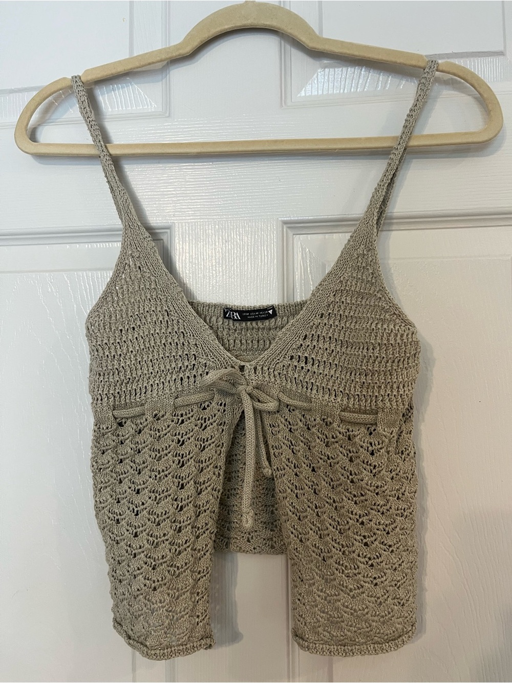 #68 Zara Taupe Crochet Tie-Front Camisole Medium Women’s
